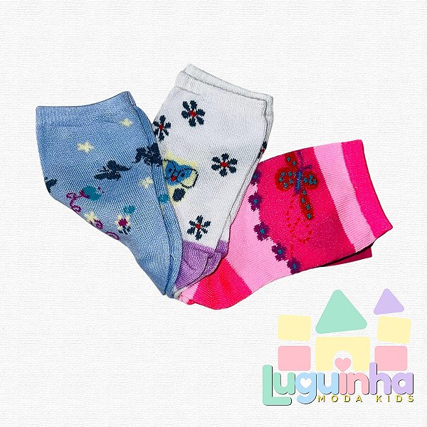 Kit 3 Pares Meia Infantil 8-10 anos Menina - Cano Médio