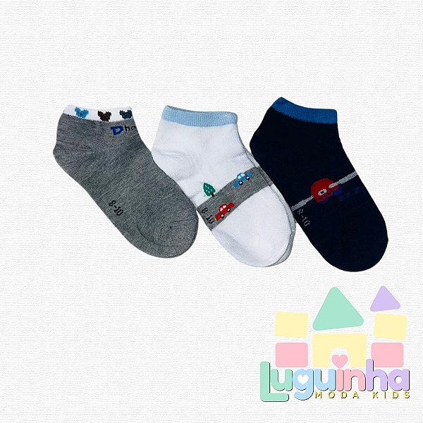 Kit 3 Pares Meia soquete Infantil 8-10 anos Menino