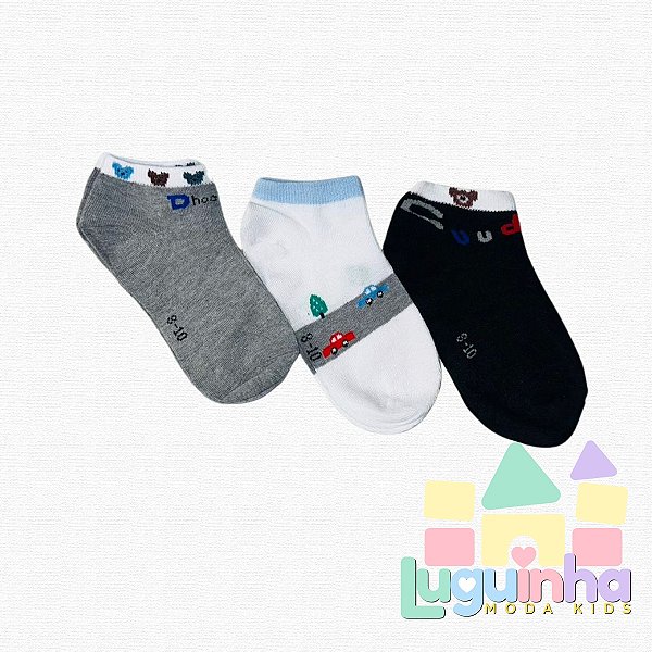 Kit 3 Pares Meia soquete Infantil 8-10 anos Menino
