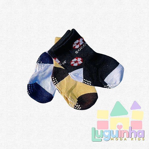 Kit 3 Pares Meia Infantil Antiderrapante 6-12 Meses Menino