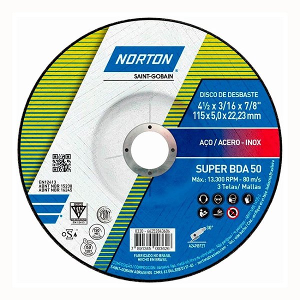 Disco Desbaste Super BDA50 115 X 5,0 X 22,23 - NORTON