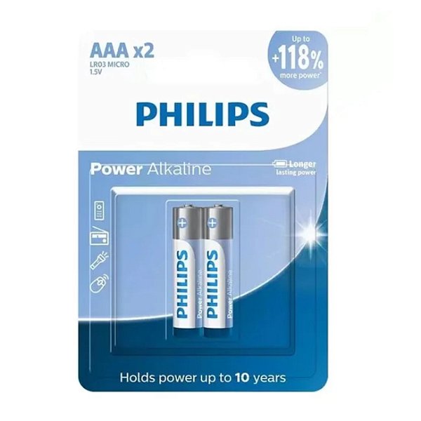 Pilha Alcalina Phillips AAA Palito Cartela com 2 unidades