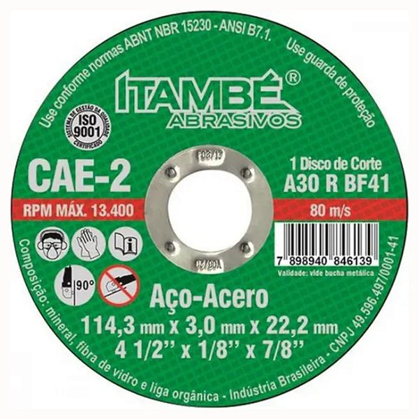 Disco de Corte Ferro 4 1/2" X 1/8" X 7/8" CAE-2T Itambe