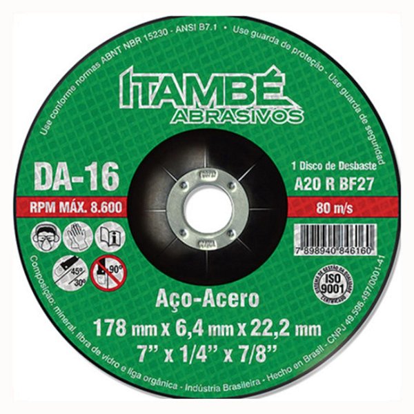 Disco de Desbaste 7" X 1/4" X 7/8" DA-16 Itambe