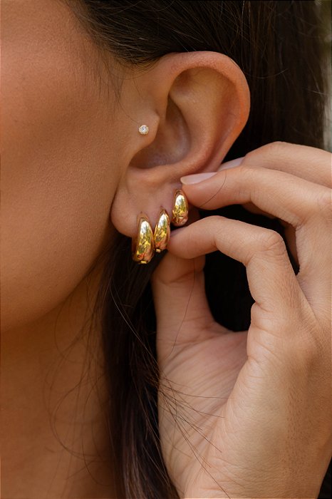 Trio de argolinhas lisas abauladas - Dourada