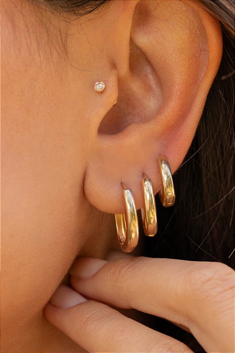 Trio de argolinhas lisas -  Dourada