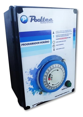 Timer com Contatora Pooltec 220V Bifásico - Programador Horário