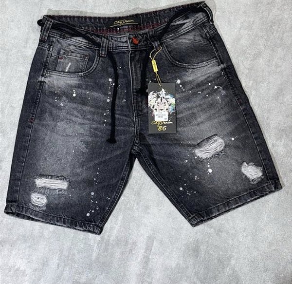 Bermuda Jogador City Denim - Preta Detalhada BJ007