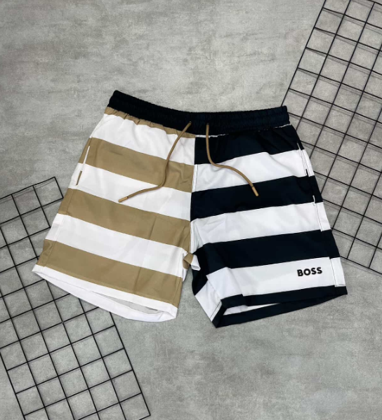 Bermuda Hugo Boss Preto | Branco | Dourado - BG046