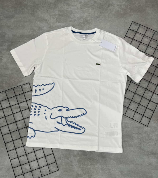 Camiseta Peruana Lacoste Branco | Azul - CP109