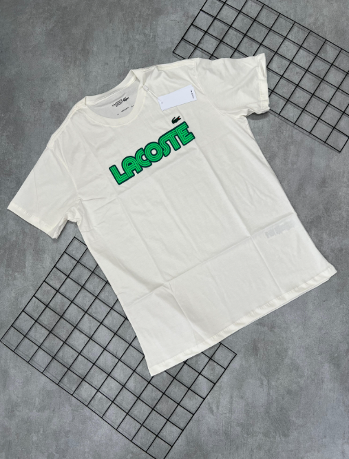 Camiseta Peruana Lacoste Off-White | Letreiro Verde - CP134