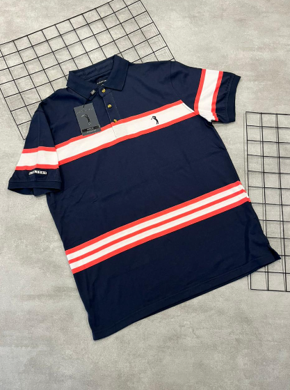 Camiseta Polo Aleatory Azul Marinho | Laranja | Branco - AY013