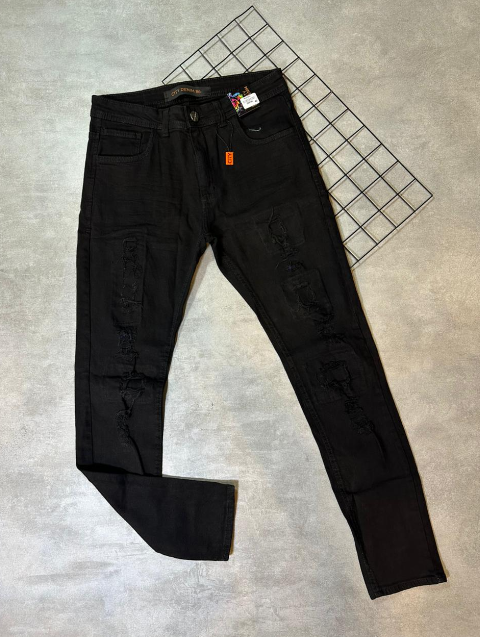Calça Jogador City Denim Preto Detalhado - CJ003