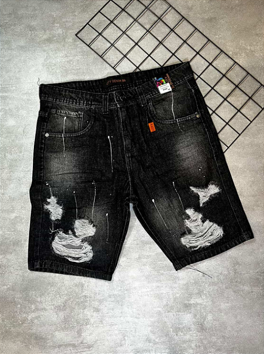Bermuda Jogador City Denim Escura Pintada - BJ002