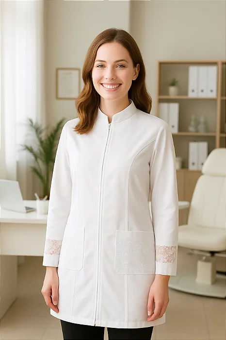 Jaleco Premium com Rendas - Branco