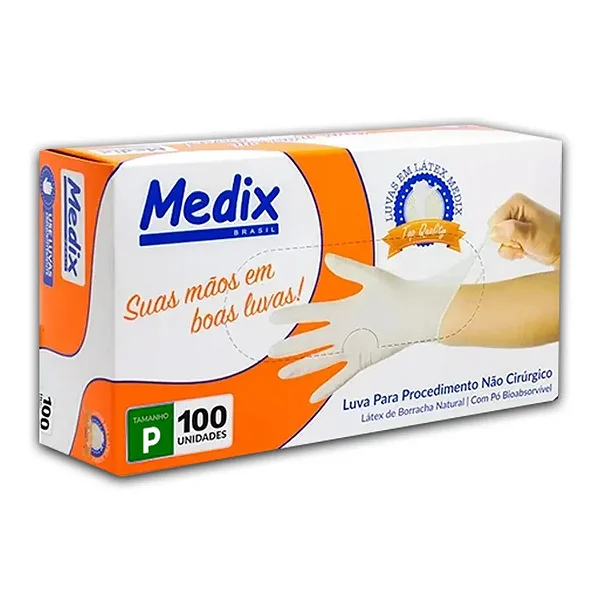 LUVA LÁTEX DE BORRACHA C/PÓ TAM P (MEDIX)