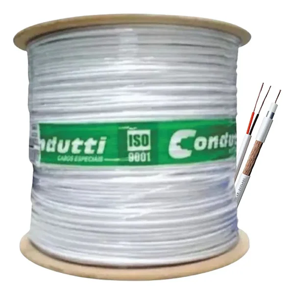 Bobina Cabo Coaxial 4mm de 300 Metros CFTV Dupla Blindagem Condutt + Bipolar 2X26 AWG