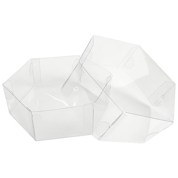 Caixa de Acetato PS-2 (10x10x4 cm) (25un) Caixa Tampa e Fundo Embalagem Sextavada, Embalagem de Plástico Transparente