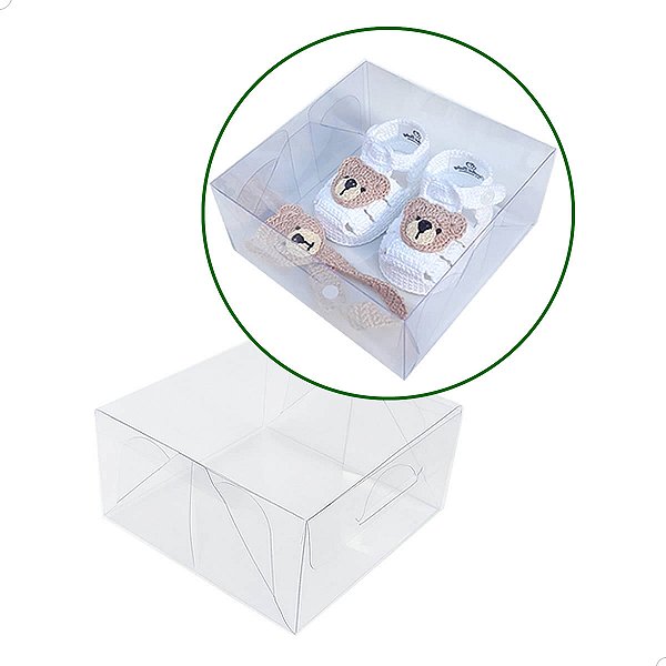 Caixa para Sapatinho com Sola de Borracha e Crochê PX-234 (14x14x7 cm) (25un) Caixa para Sapatinhos 12cm ou RN Tiaras