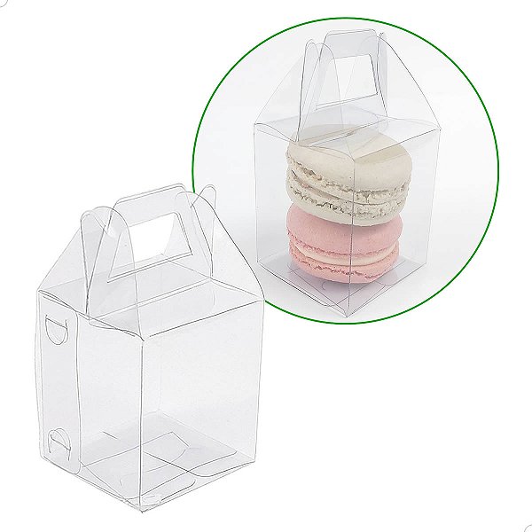 Caixa de Acetato, Caixa para 2 Macaron PX-41 (5x5x6 cm) (25un) Embalagem de Plástico Transparente para Artesanato