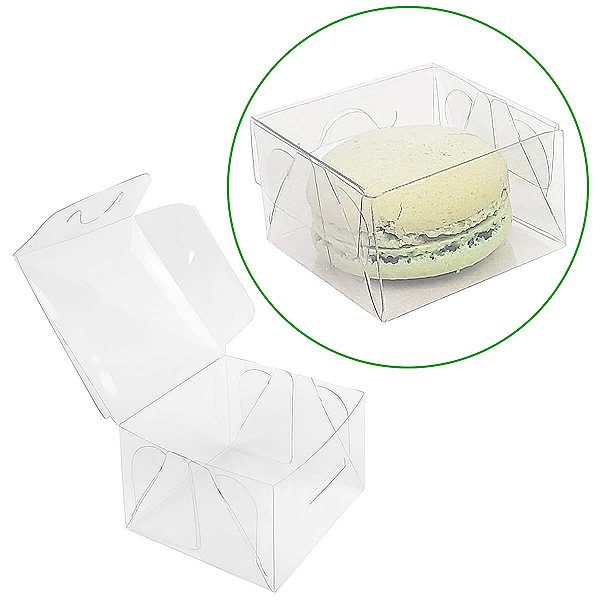 Caixa de Acetato para Macaron Bem Casado PX-206 (5x5x3 cm) (25un) Embalagem de Plástico Transparente