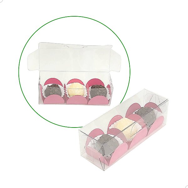 Caixa de Acetato, Caixa para 3 Docinhos, Embalagem Trio Brigadeiros PX-66 (12x4x4 cm) (25un) Embalagem Transparente