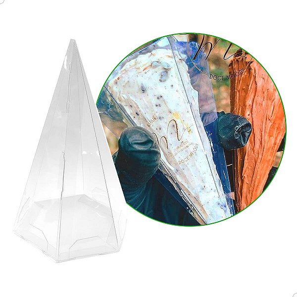 Caixa de Acetato Cone-2 Plástico Caixa para Cone Trufado (7x7x12 cm) (25un) Caixa Pirâmide Embalagem Transparente
