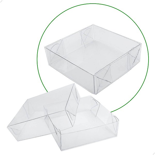 Caixa de Acetato P-29 (8x8x5 cm) (25un) Tampa e Fundo Embalagem de Plástico Transparente