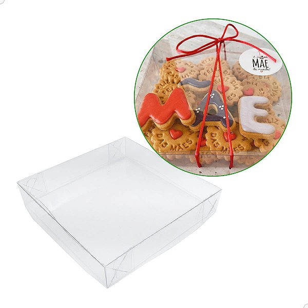 Caixa de Acetato P-95 (16x16x3 cm) (25un) Tampa e Fundo Embalagens de Plástico Transparente