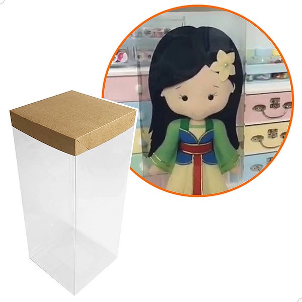 Embalagem para Boneca de Feltro Tecido Croche KRP-320 Kraft (15x15x40 cm) Kit 10un Caixa de Acetato