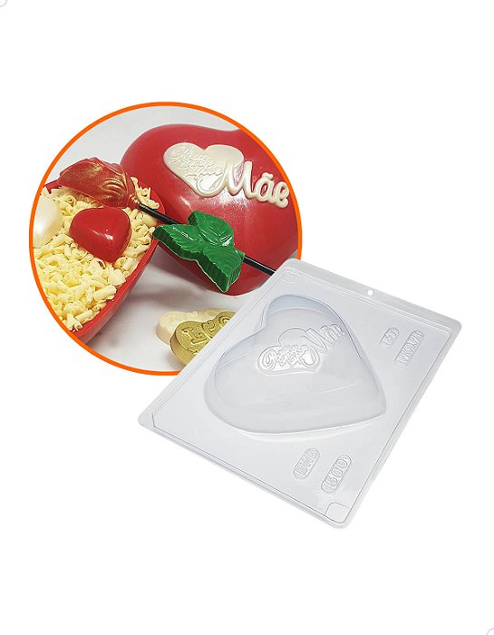 Kit 2 Forma para Chocolate Coração Super Mãe 500g cod. 57 BWB Original Presente Dia das Mães