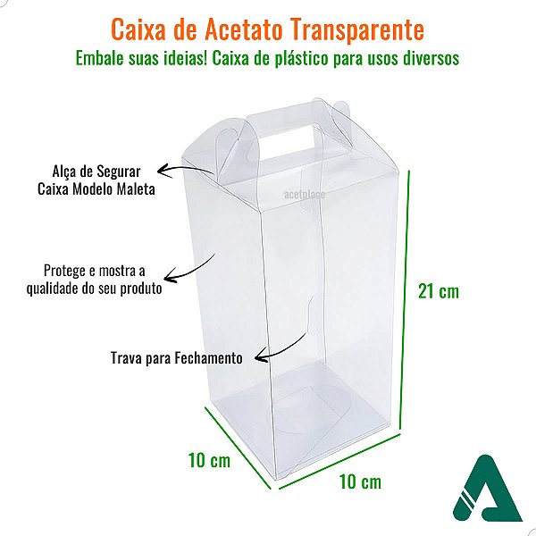 Caixa de Acetato Maleta para Copo Térmico PX-33 (10X10X21 cm) (25un) Embalagem Transparente
