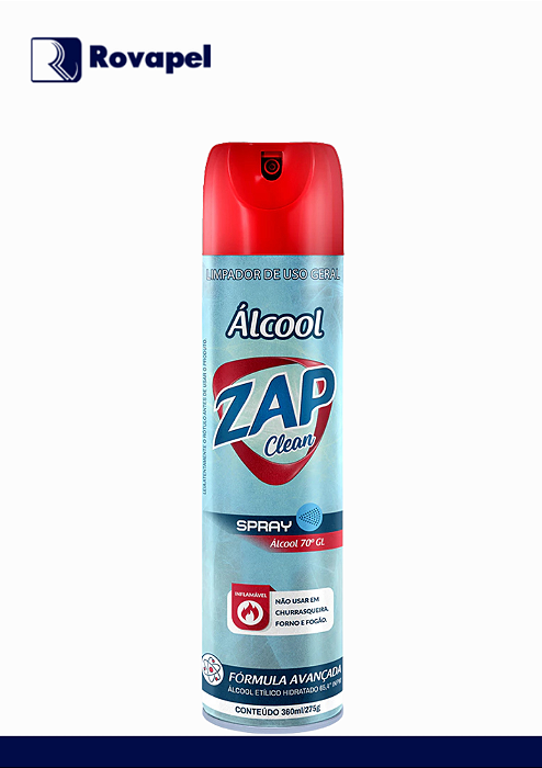 ALCOOL AEROSSOL 54GL LIMPADOR DE USO GERAL 360ML- ZAP CLEAN