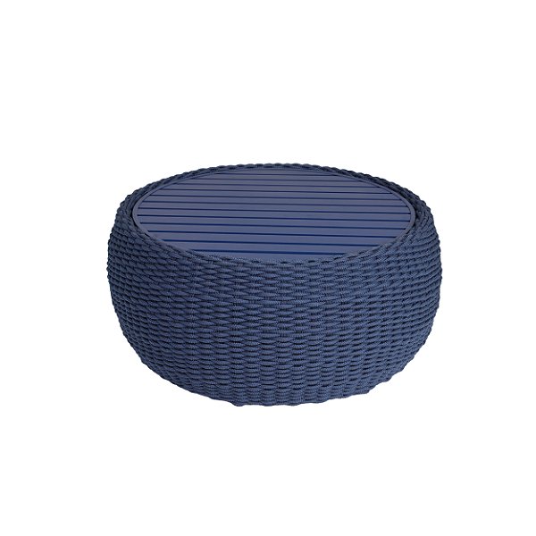 MESA CENTRO ALAN COM TAMPO RIPADO EM ALUMINIO 90CM ⌀COM CORDA NAUTICA