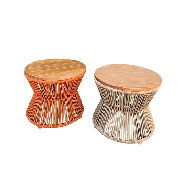 PUFF AMPULHETA COM TAMPO EM MADEIRA 50CM ⌀ - CORDA NAUTICA