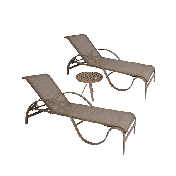 KIT ESPREGUIÇADEIRA SEVILHA ONDULADA – 02 ESPREGUIÇADEIRAS + MESA APOIO