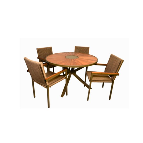 CONJUNTO ZURIK CORDA NAUTICA - MESA 1,20 ⌀ + 04 POLTRONAS CANADA CORDA