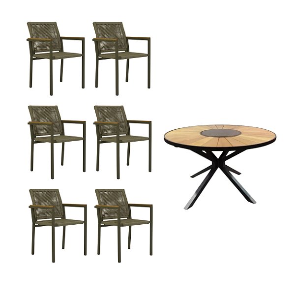CONJUNTO ZURIK CORDA NAUTICA – MESA 1,50 Ø  + 06 POLTRONAS GRAMADO CORDA