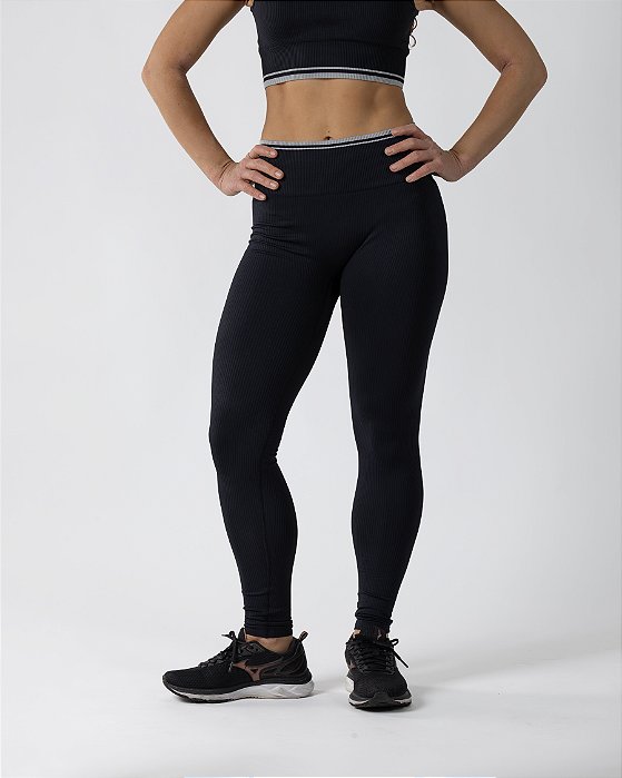 Calça Legging Gargô Fitness - Preto com detalhes Cinza - SEAMLESS