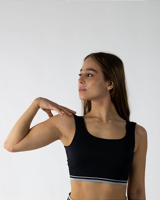 Top Gargô Fitness - Preto com detalhes Cinza - SEAMLESS