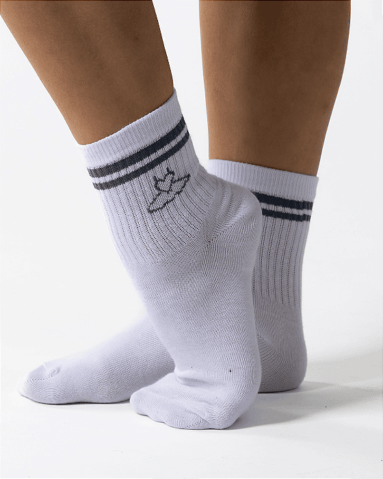 Meia Gargô Fitness - Branco com detalhes em Preto