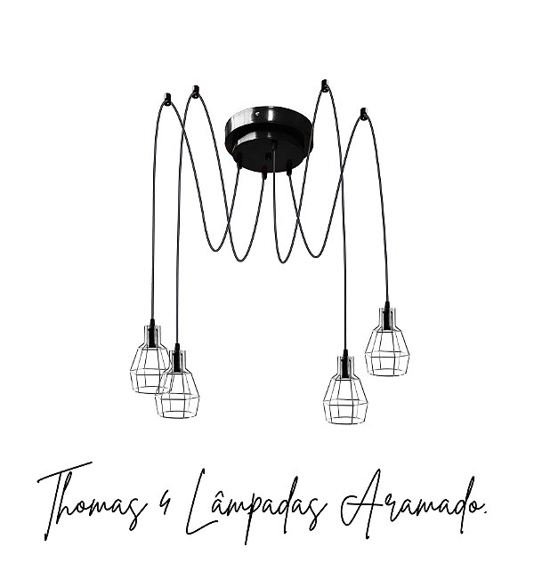 Lustre Para 4  Lâmpadas Pendente com Aramado  - Thomas Edison