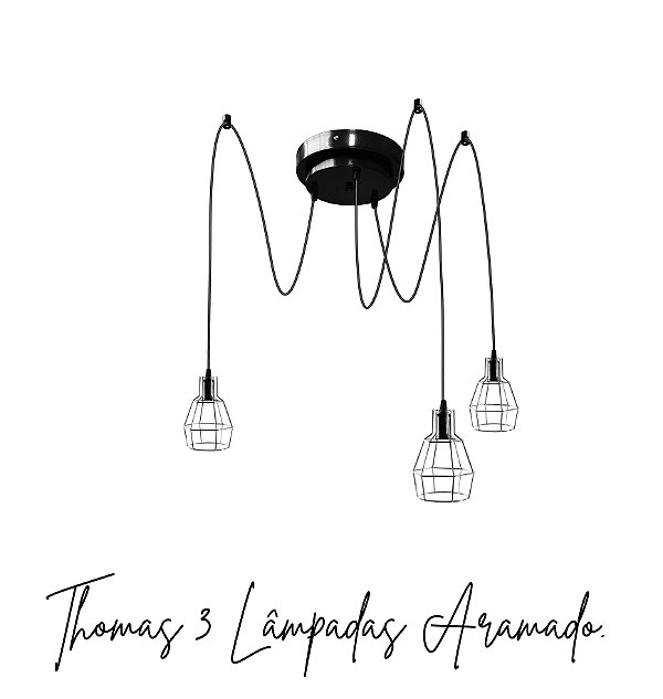 Lustre Para 3  Lâmpadas Pendente com Aramado  - Thomas Edison