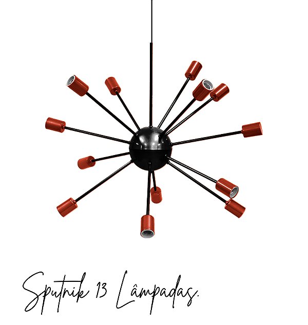 Lustre Pendente Moderno Sputnik Preto com Cobre Para 13 Lâmpadas