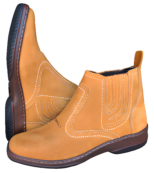Bota Masculina Casual Cor Amarelo Castor Botina Em Couro Legitimo Original Solado Borracha Costurado Botinha Country Resistente Forte Referencia 2520 Marca Campolina