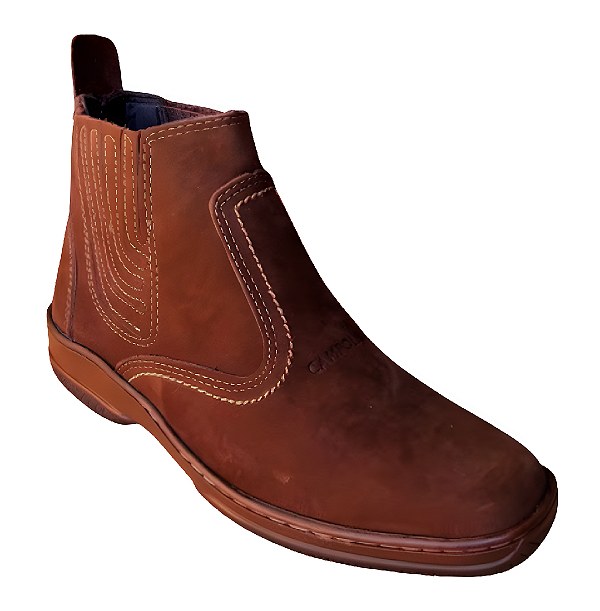 Bota Botina Masculina Casual Cor Marrom Couro Nobuck Legitimo Original Solado Borracha Costurado Botinha Country Resistente Resistente Forte Referencia 2520 Marca Campolina