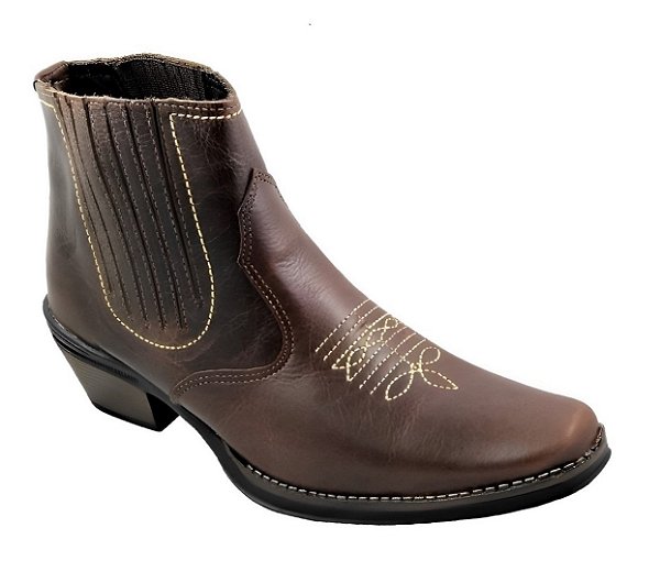 Bota Country Cowboy Vaquejada Cavalgada Masculina Cor Marrom Botina Couro Legitimo Original Solado Borracha Salto Carrapeta Costurado Botinha Social Resistente Forte Referencia 3636 Marca Campolina
