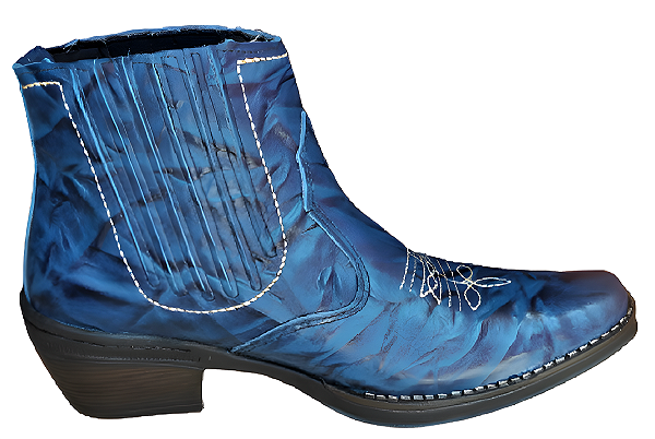 Bota Country Cowboy Vaquejada Cavalgada Masculina Cor Azul Couro Legitimo Original Solado Borracha Salto Carrapeta Costurado Marca Campolina