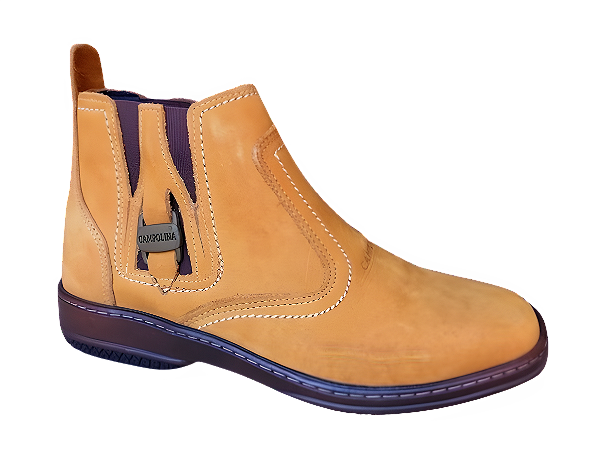 Bota Botina Masculina Casual Cor Amarelo Castor Couro Nobuck Legitimo Original Solado Borracha Costurado Botinha Country Resistente Forte Referencia 1020 Marca Campolina