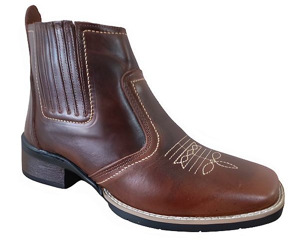 Bota Texana Country Cowboy Vaquejada Cavalgada Masculina Cor Marrom Atlanta Café Couro Legitimo Original Solado Bico Quadrado Costurado Botinha Social Resistente Forte Referencia 3041 Marca Campolina